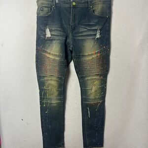 Switch Remarkable Jeans sz 40x34 Slim Taper Fit Stretch Distressed paint spots